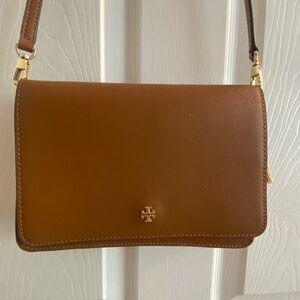 Tory Burch Brown Leather Crossbody Bag with Iconic Logo